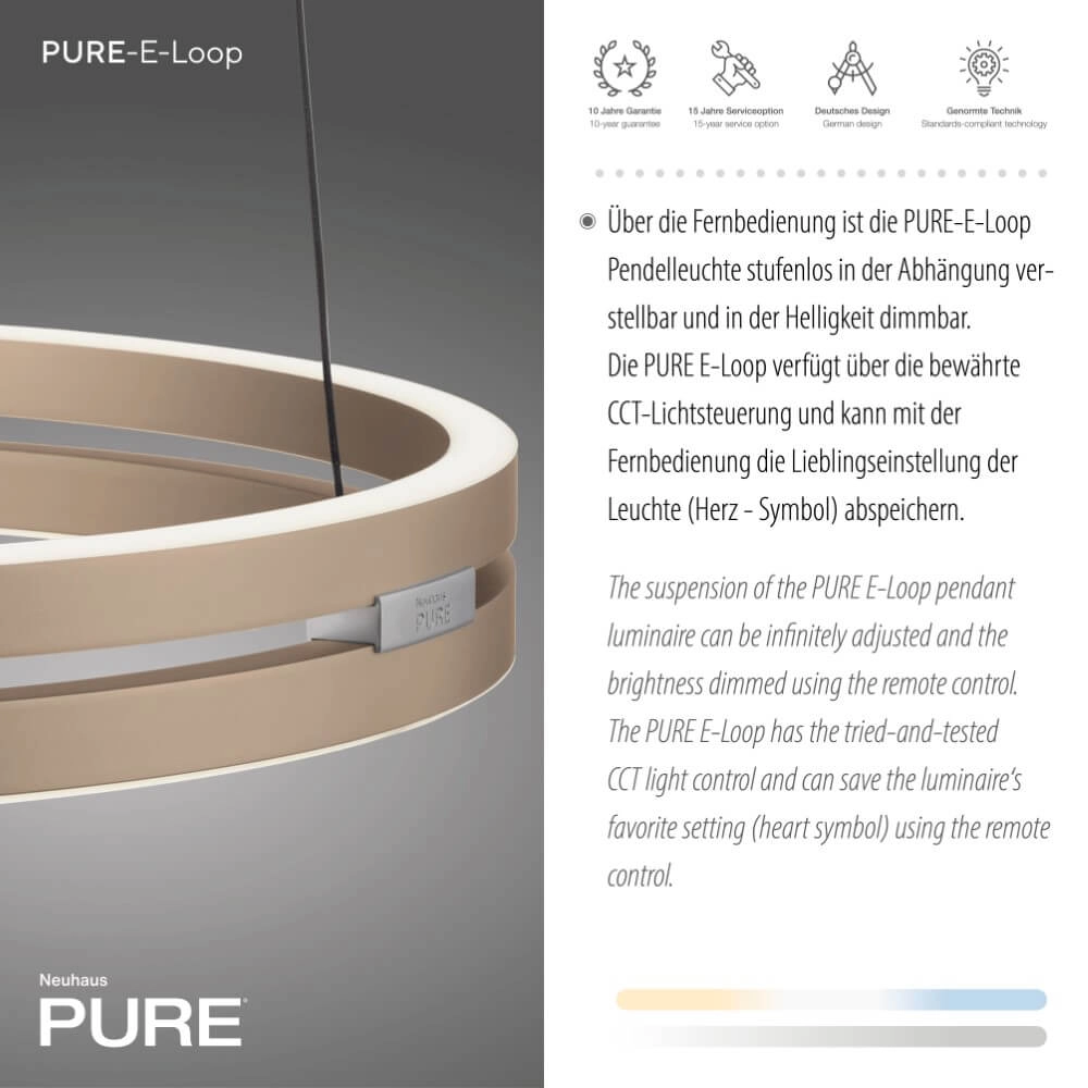Sleek hanging lamp Pure E-Loop brass Paul Neuhaus 4012248372265