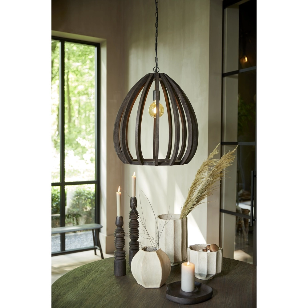 Wooden pendant lamp Barsia Ø 50cm - walnut color Light & Living 8717807701055