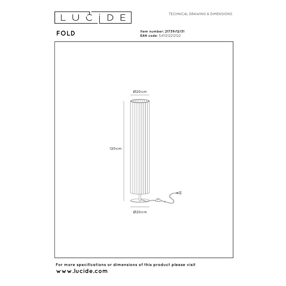 Design floor lamp Fold Ø 20cm x 120cm Lucide 5411212212122