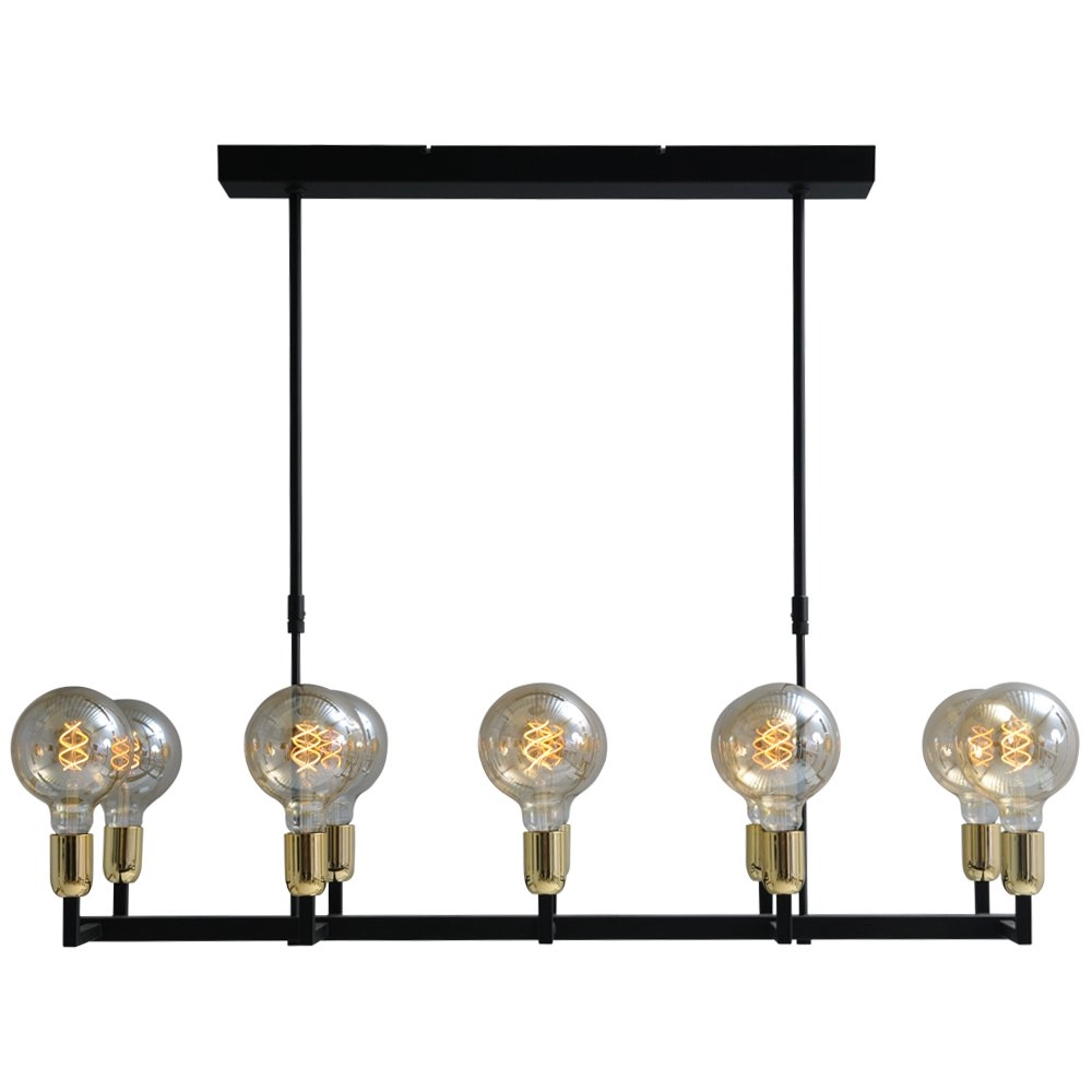 Black dining room hanging lamp Tube 10-light gold fittings