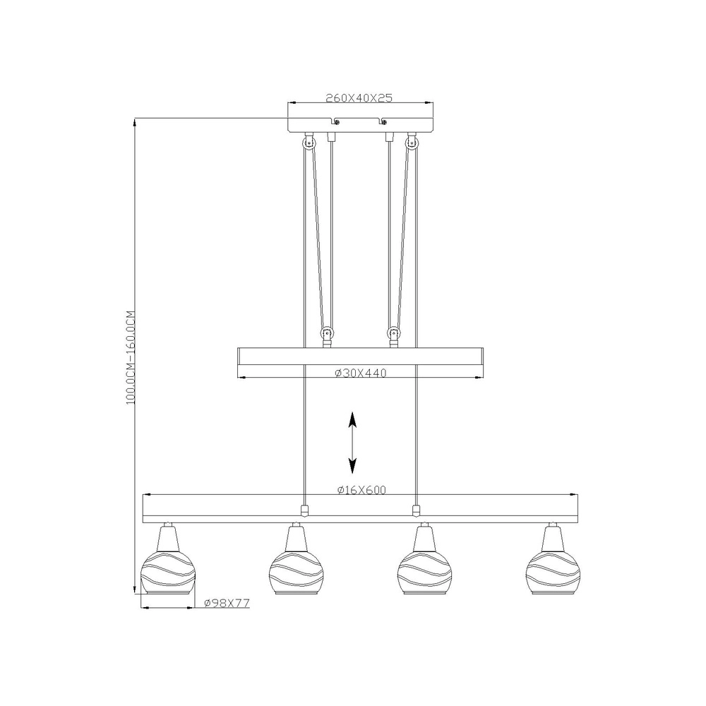 Pendant lamp Elliott 4-light nickel Globo 9007371319909