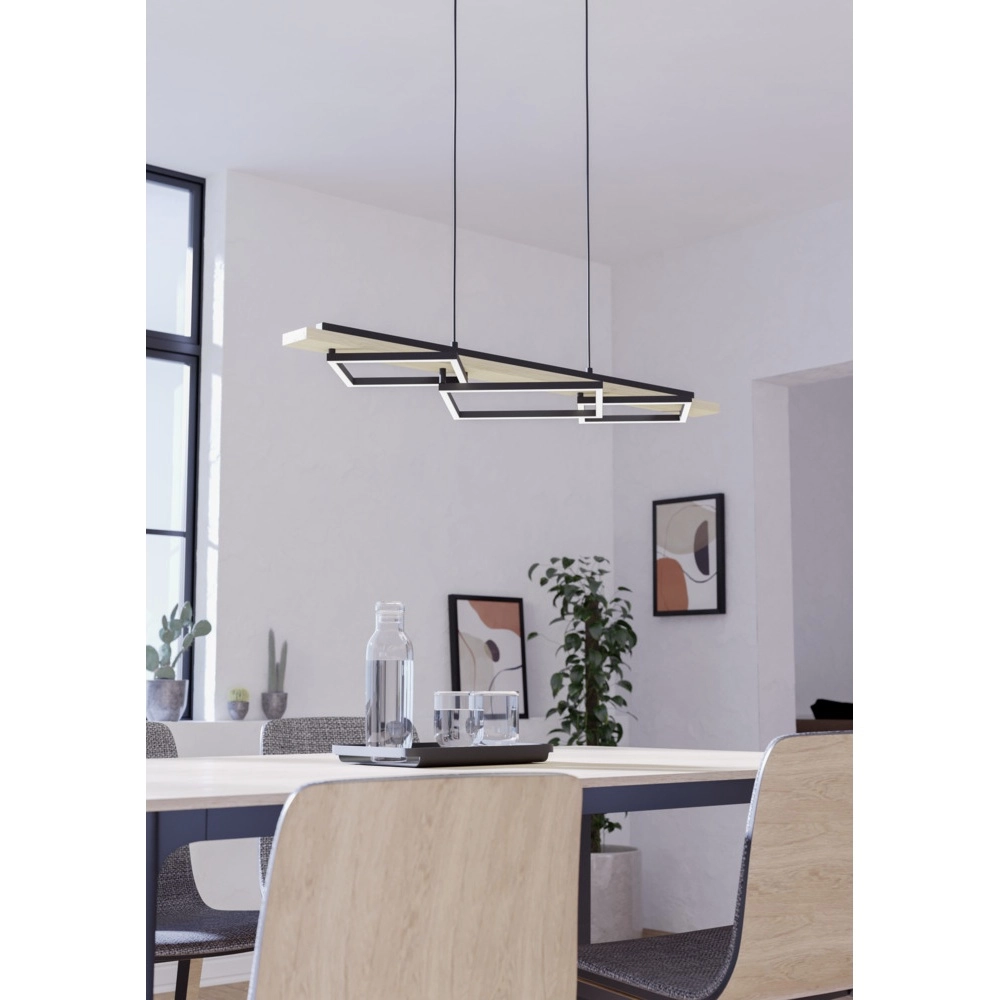 Design pendant lamp Boyal black with wood Eglo 9008606351886