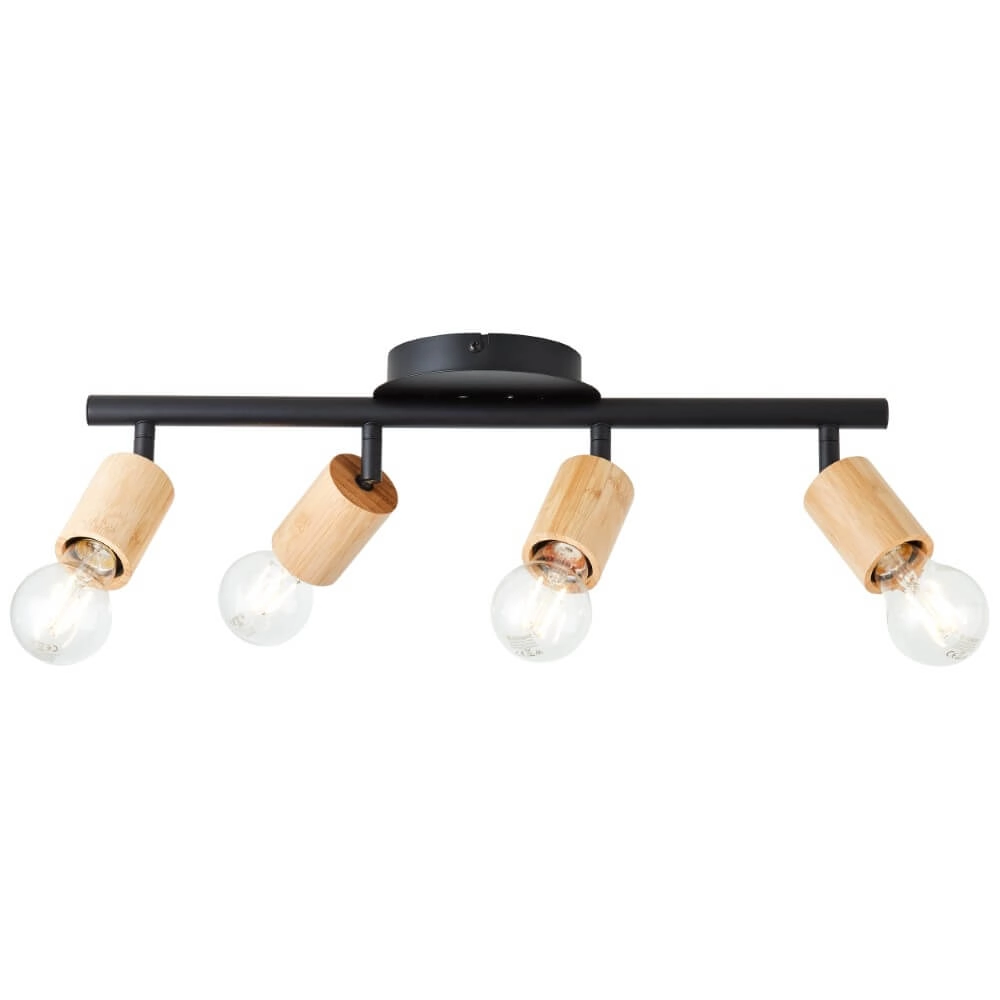 4-light ceiling lamp Tiffany black with wood Brilliant 4004353406492