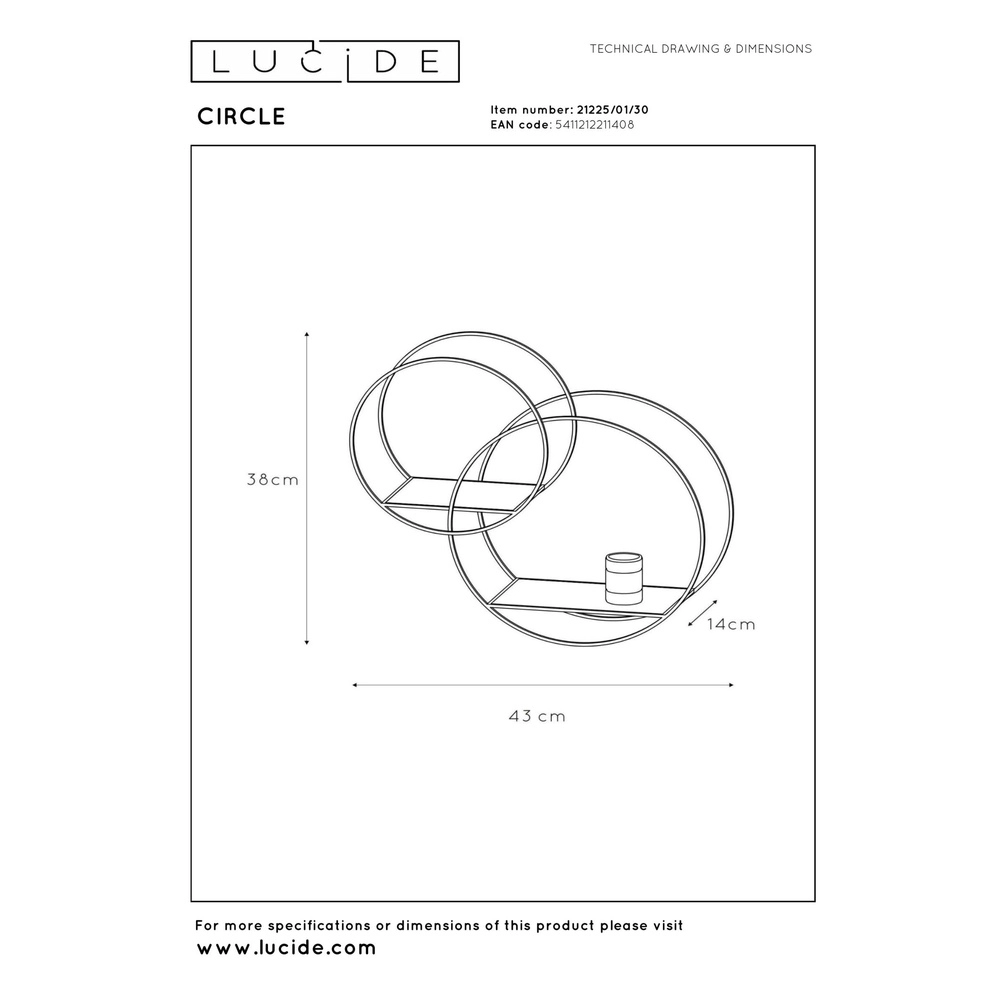 Unique wall lamp Circle black with shelves Lucide 5411212211408