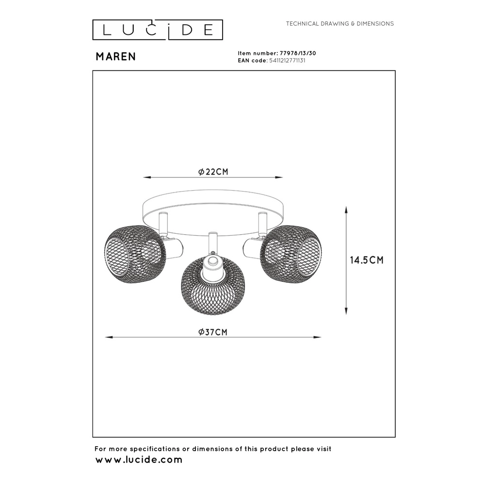 Ceiling light Maren 3-light black Lucide 5411212771131