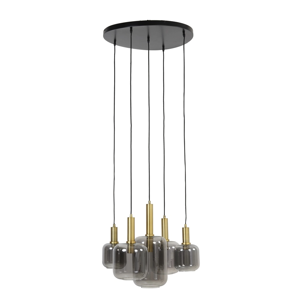 Vide pendant lamp Lekar 5x E27 - brass with smoke glass Light & Living 8717807604585