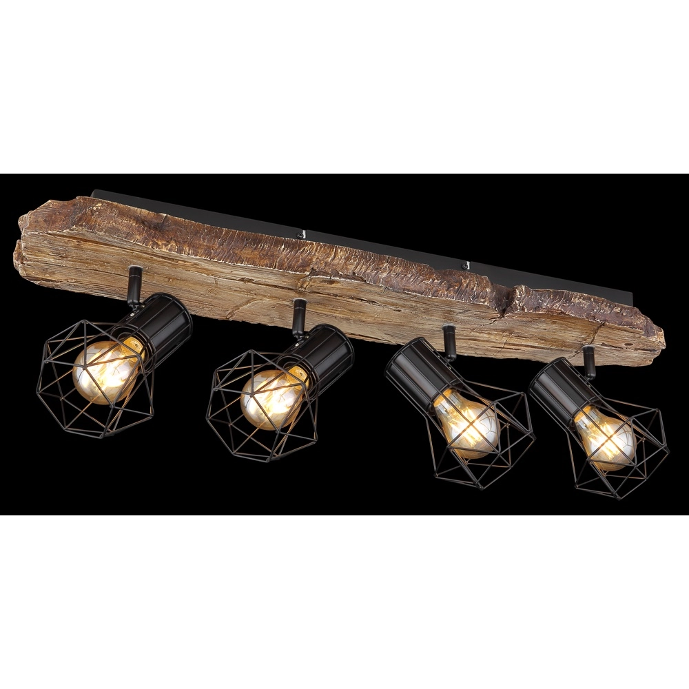 Ceiling lamp Priska 4-light black with wood Globo 9007371430376