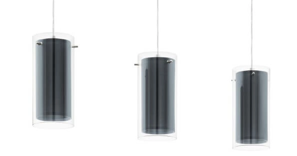 Dining room hanging lamp Pinto Textil 3-light with smoke glass Eglo 9002759992866