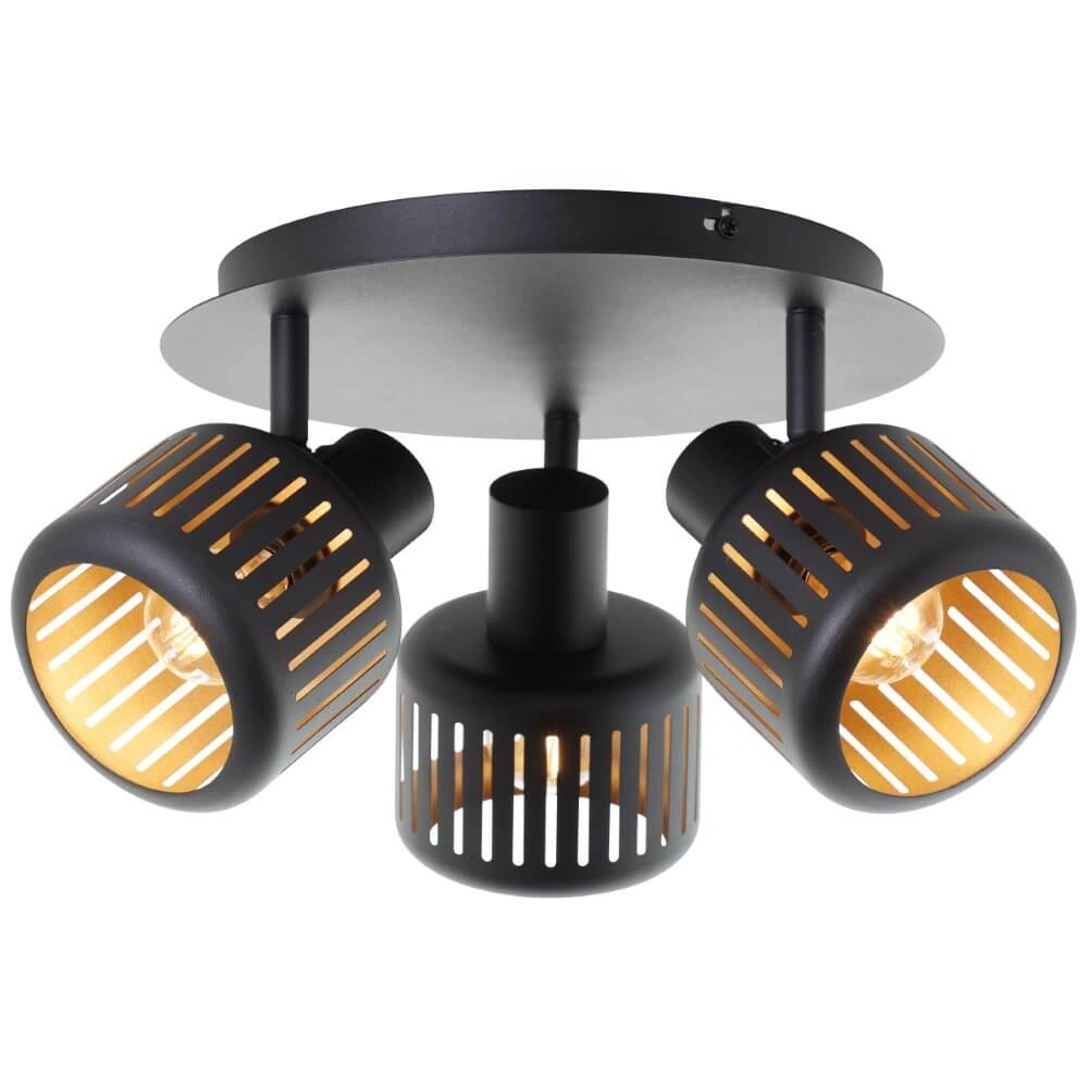 3-light ceiling lamp Tyas black with gold