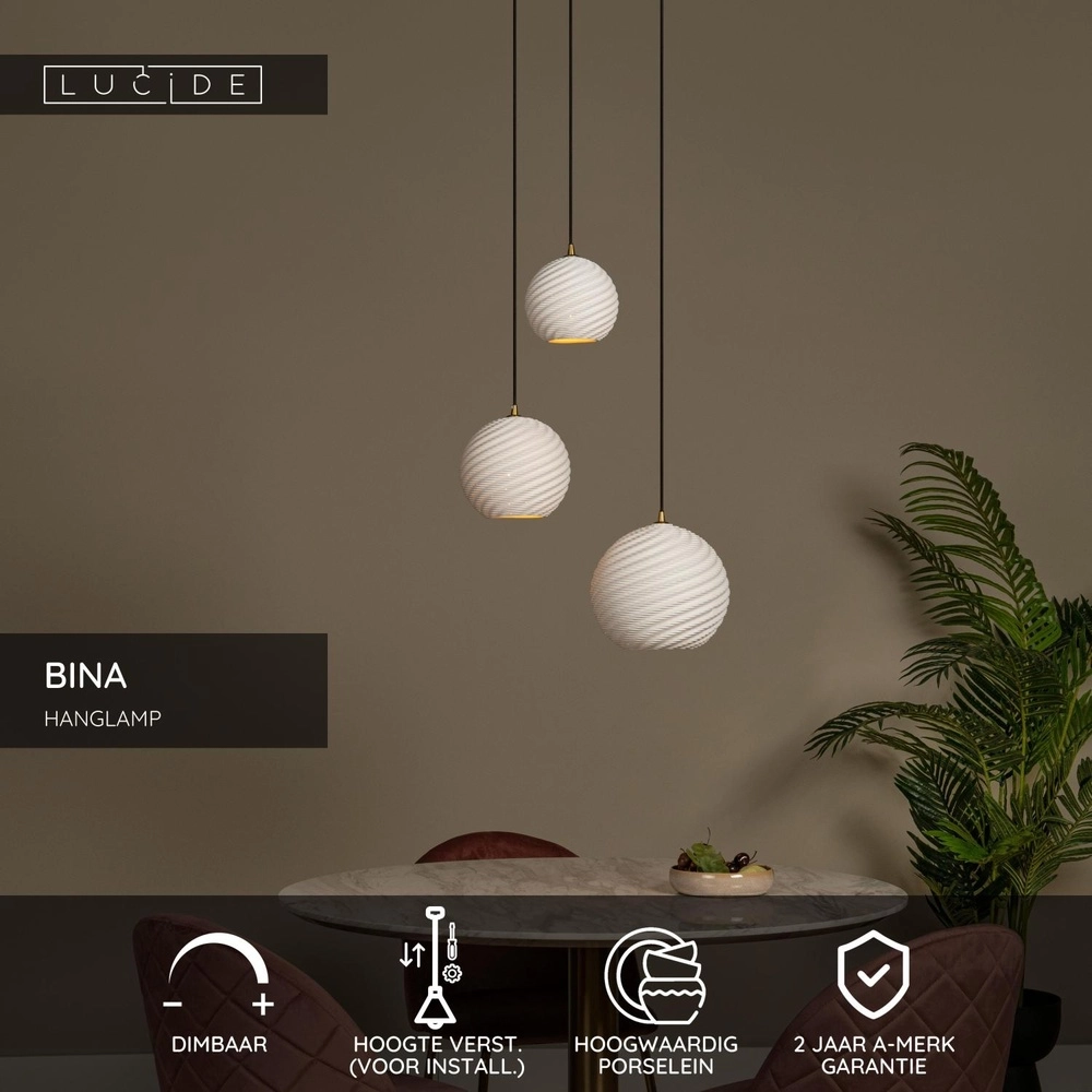 Design pendant lamp Bina 3-light round white Lucide 5411212135018