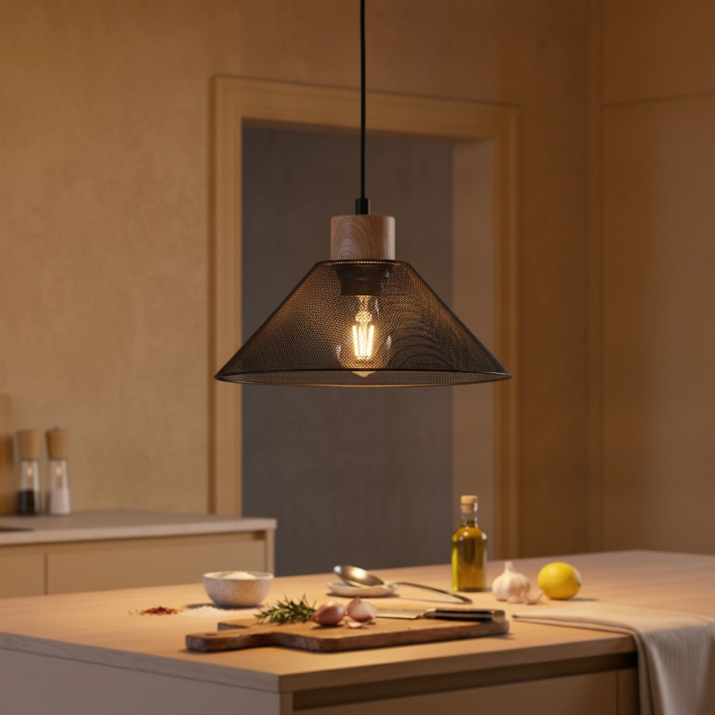 Design pendant lamp Ian black with wood