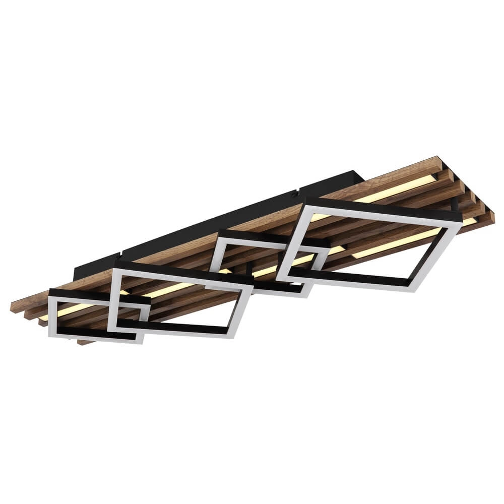 Ceiling lamp Obrien black with wood 4-lights Globo 9007371518302