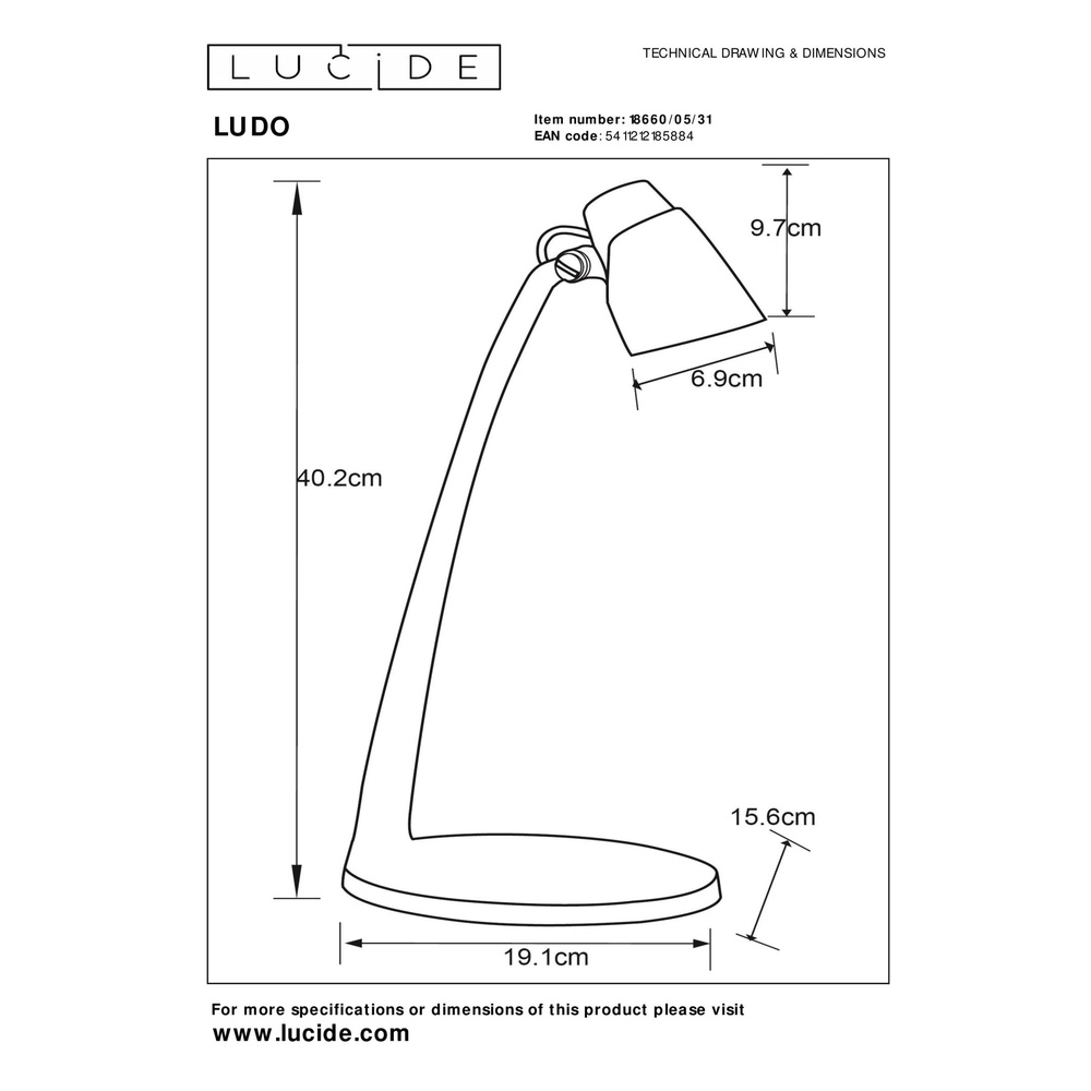 Desk lamp Ludo white Lucide 5411212185884