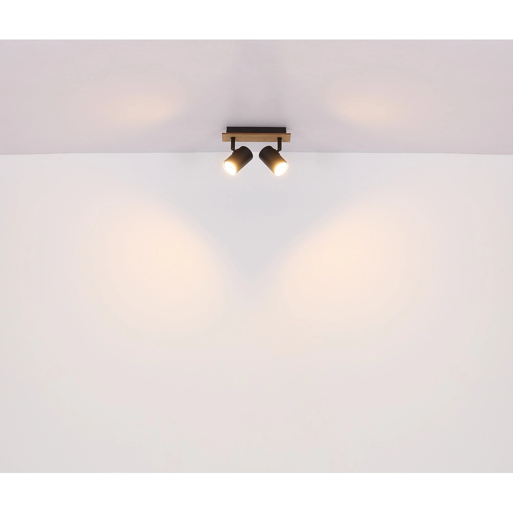 Ceiling lamp Linca 2-light black with wood Globo 9007371452941
