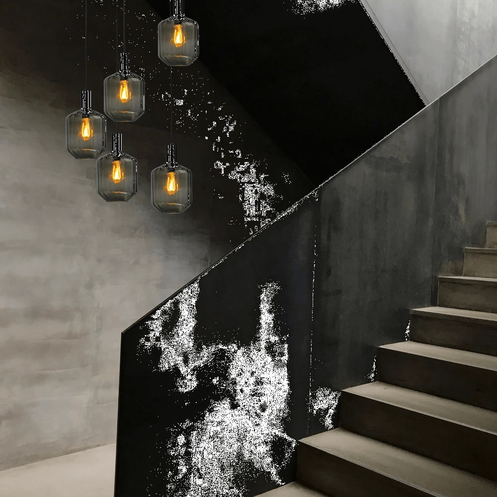 5-light loft hanging lamp - black - Porto with Jagger green lenses Masterlight 8718121271132