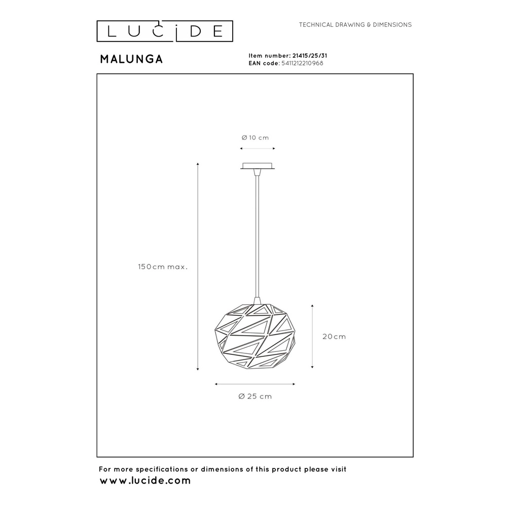 Design pendant lamp Malunga white Lucide 5411212210968
