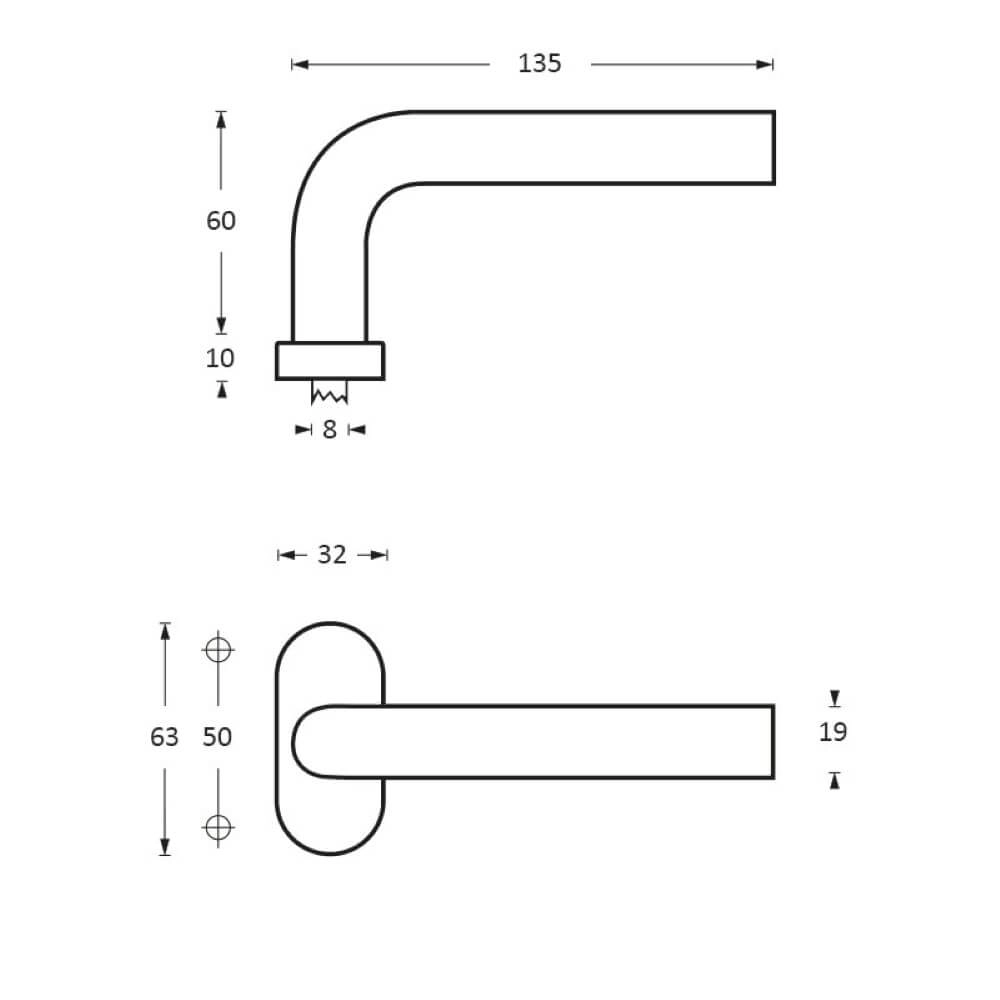 Tight door handle Hoek 90 oval rosette stainless steel Intersteel 8714186073643
