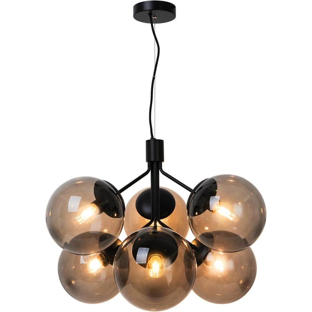 6-light pendant lamp Ivona black with smoke glass
