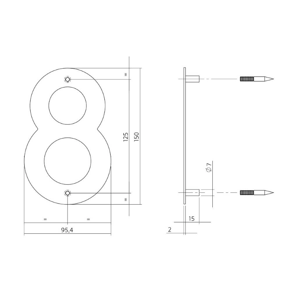 House number 8 Numbra 150x2mm stainless steel Intersteel 8714186126776