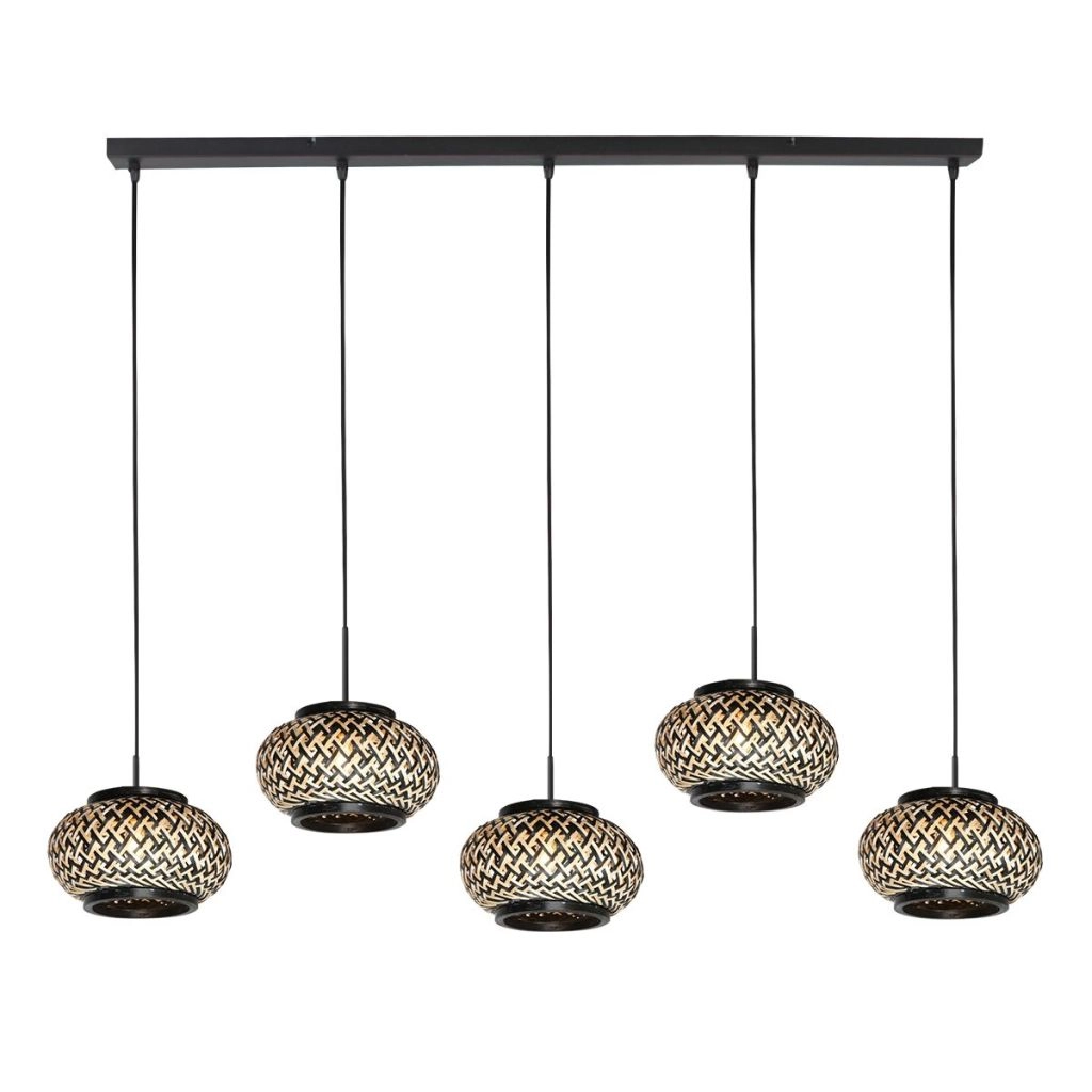 5-light pendant lamp straight Nox Light with bamboo caps Steinhauer 8712746183221