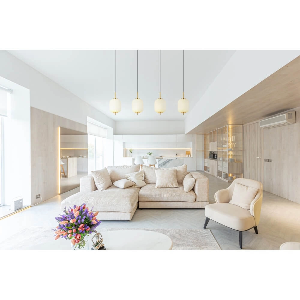 Golden pendant lamp Ewald 4-light white glass Globo 9007371449583