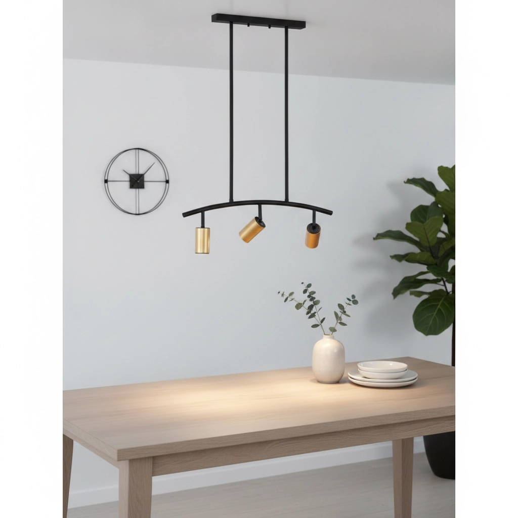 Pendant lamp Pogno 3-light black with gold round