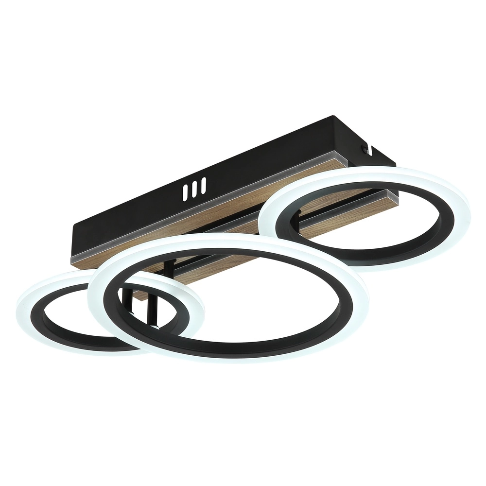 Ceiling lamp Blevins Black with wood 3 rings Globo 9007371575169