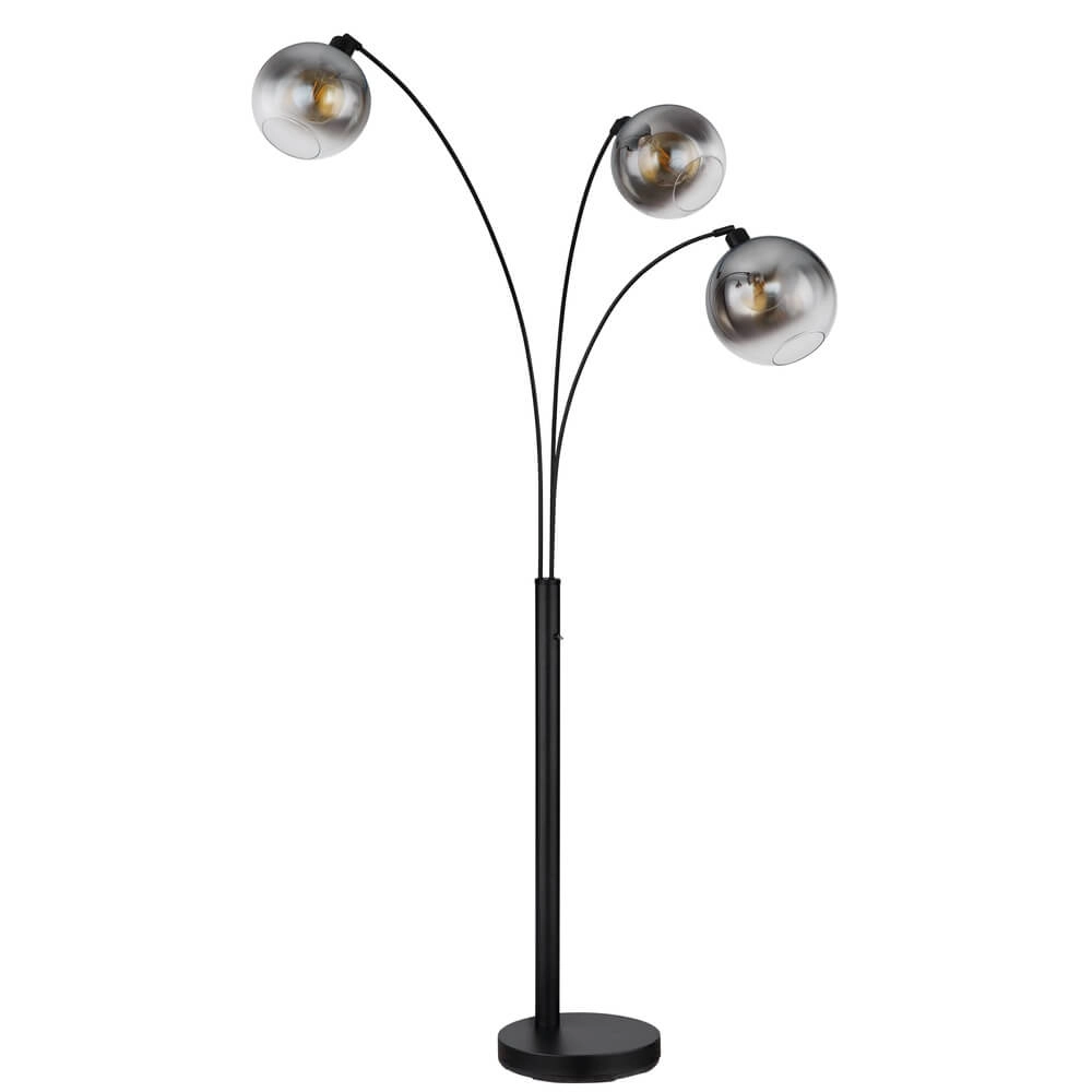 Black floor lamp Newcastle Sphere Smoke Glass 3-lights Globo 9007371449798