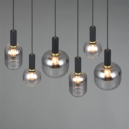 Dining room pendant lamp Diva 6-light - smoke glass Trio 4017807614572