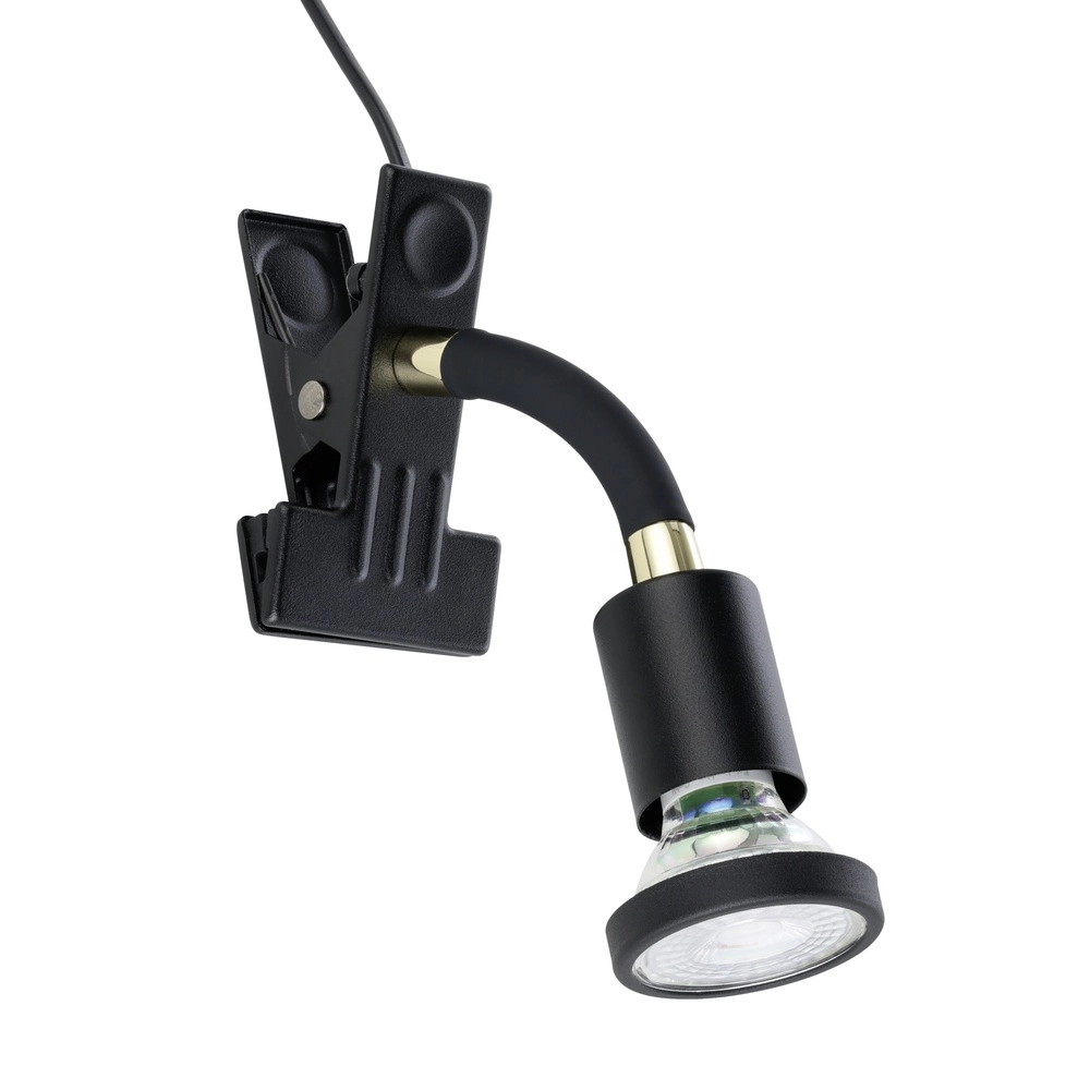 Clamp spot Parrini switch - black/brass - 1x GU10