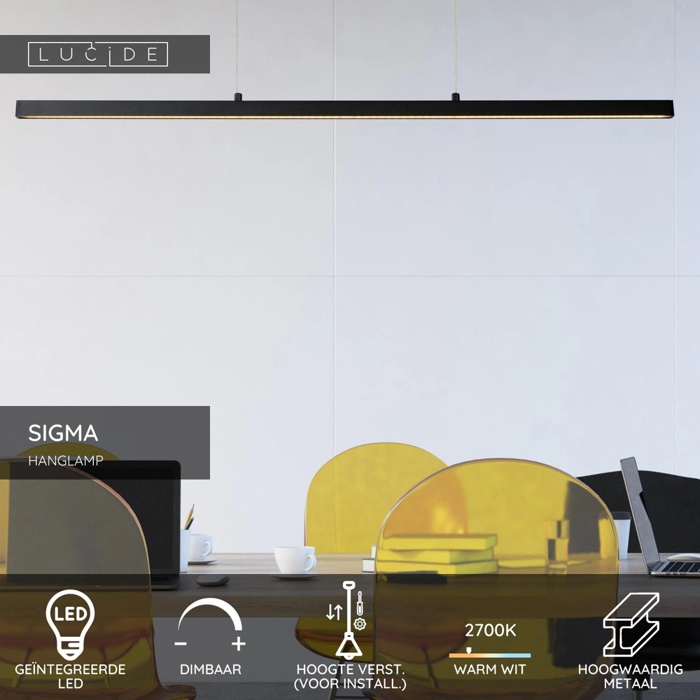Sleek pendant lamp Sigma black 118.5cm Lucide 5411212234308