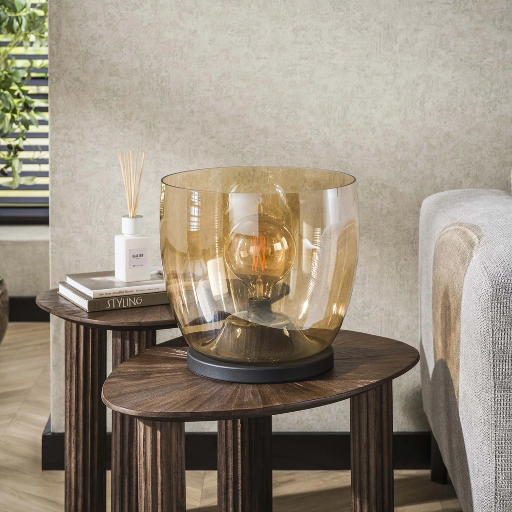Floor lamp amber glass UP Ø 33cm - 32cm high Lyora 8716803512610