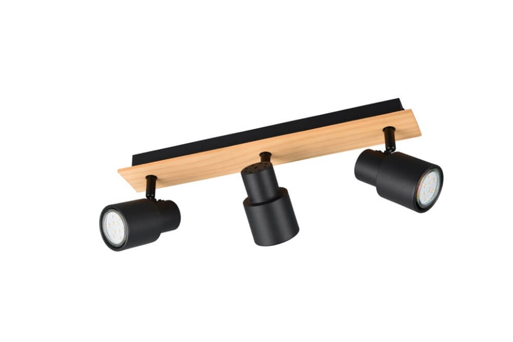 3-light ceiling lamp Pierre black with wood Trio 4017807638196
