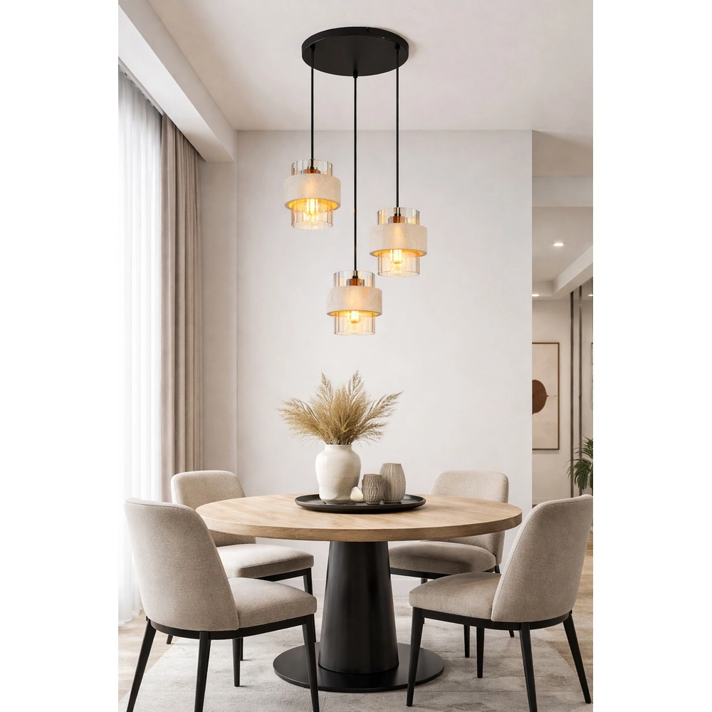 3-light pendant lamp Daren black with marble Globo 9007371589654