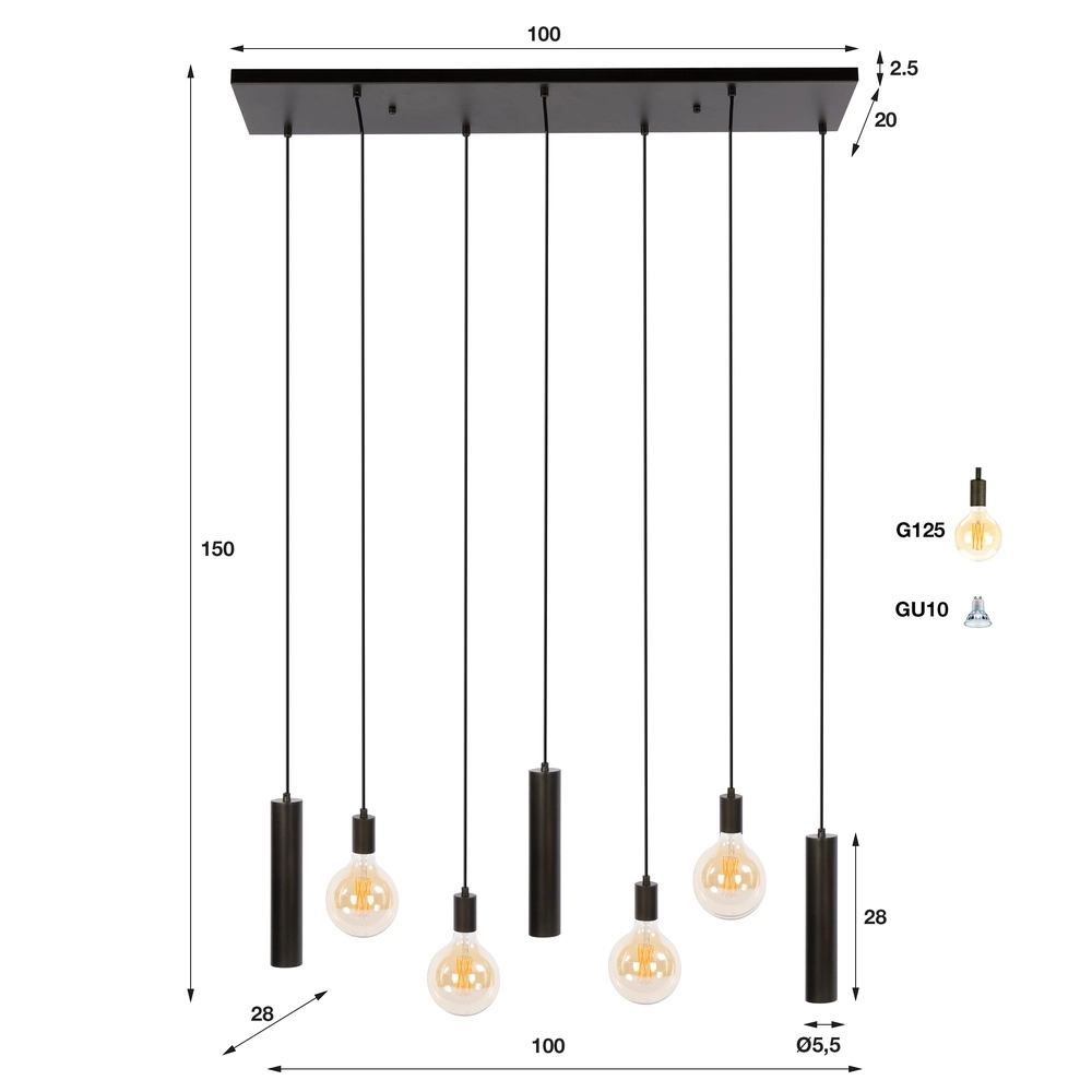 Design hanglamp Senso 7-lichts sienna bruin Lyora 8716803515024