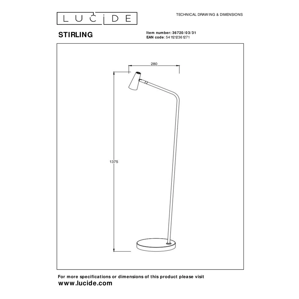 Rechargeable floor lamp Stirling white Lucide 5411212361271