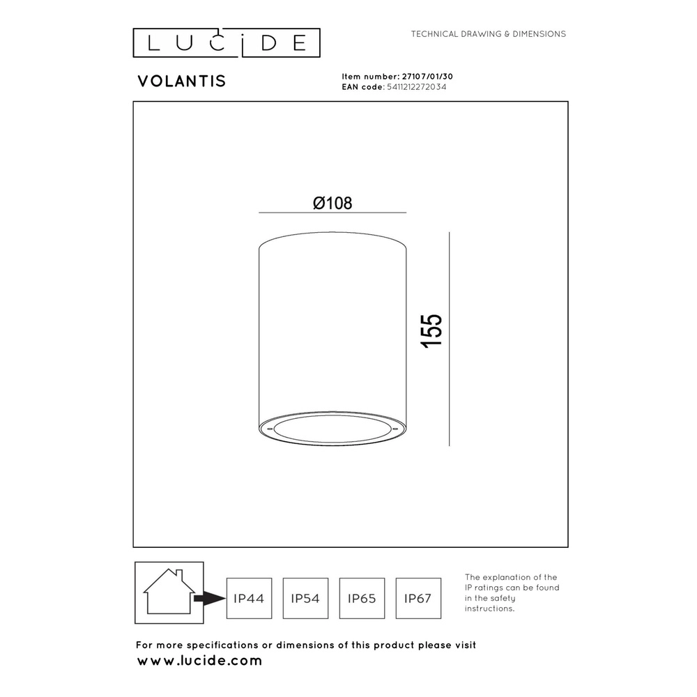 Ceiling spotlight Volantis black IP54 Lucide 5411212272034