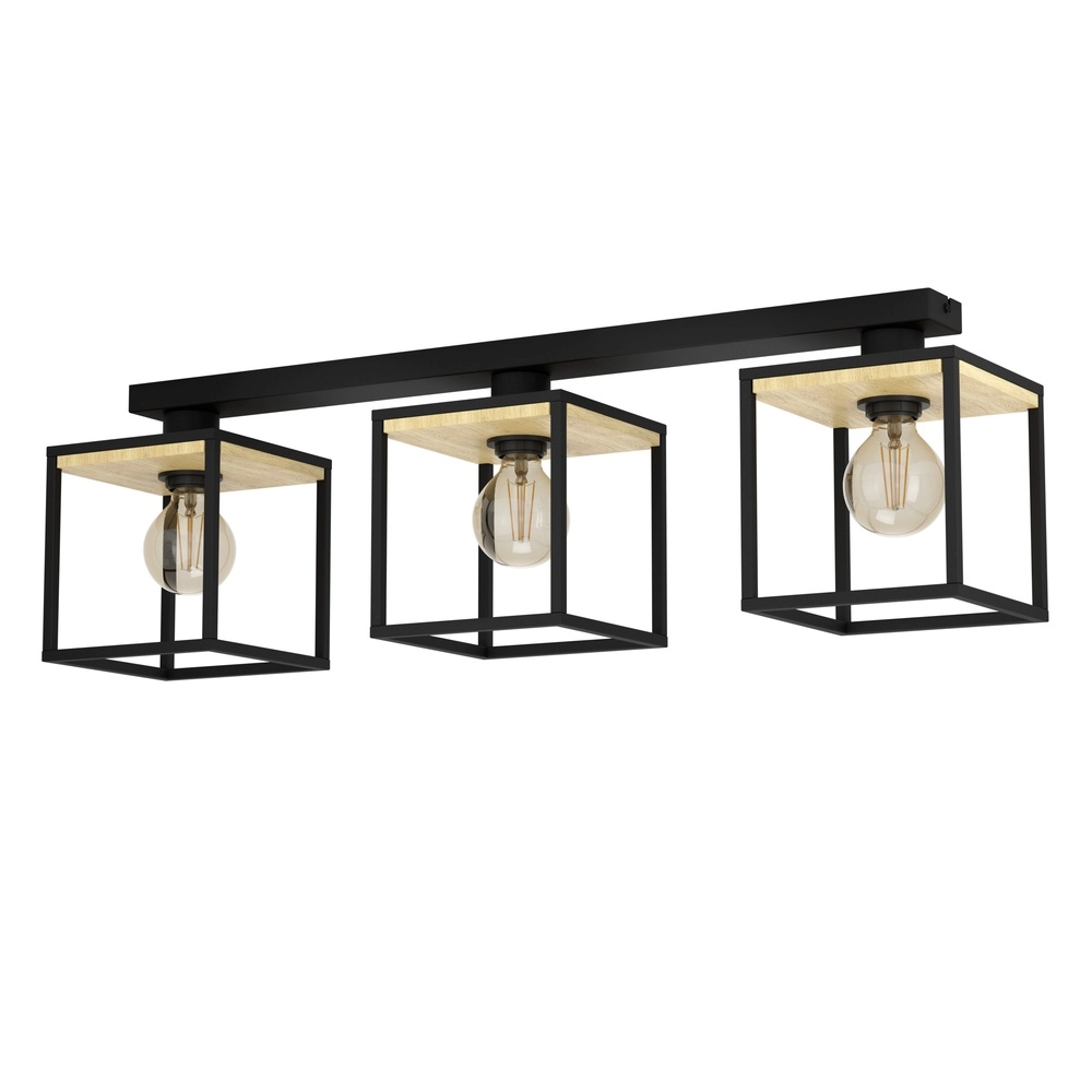 3-light ceiling lamp Libertad black with wood