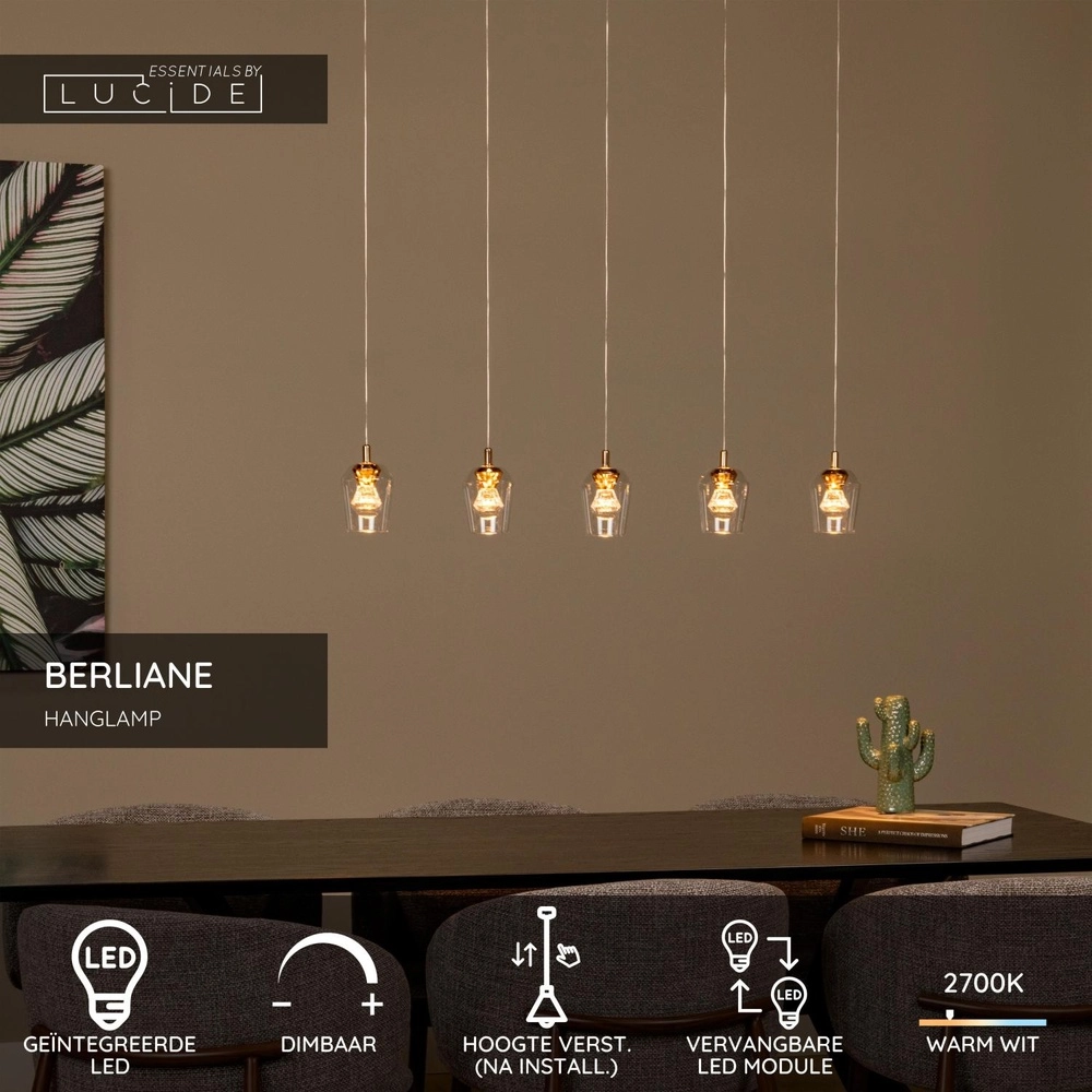 Unique pendant lamp Berliane 5-light straight Lucide 5411212011008