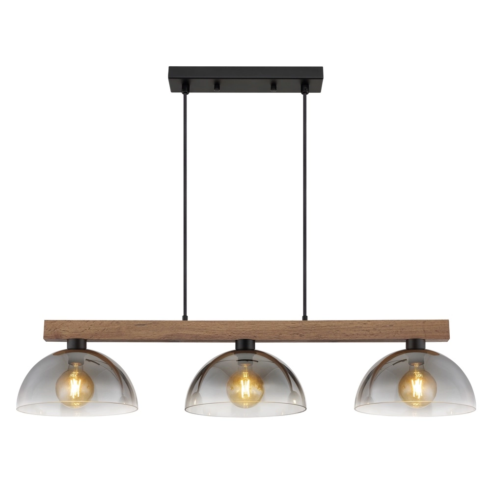 Country Pendant Lamp Romy 3-light black with wood Globo 9007371586356