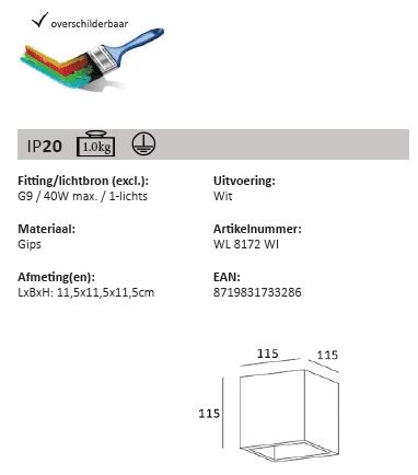 Paintable wall spot Plaster Square Up-Down white Artdelight 8719831733286