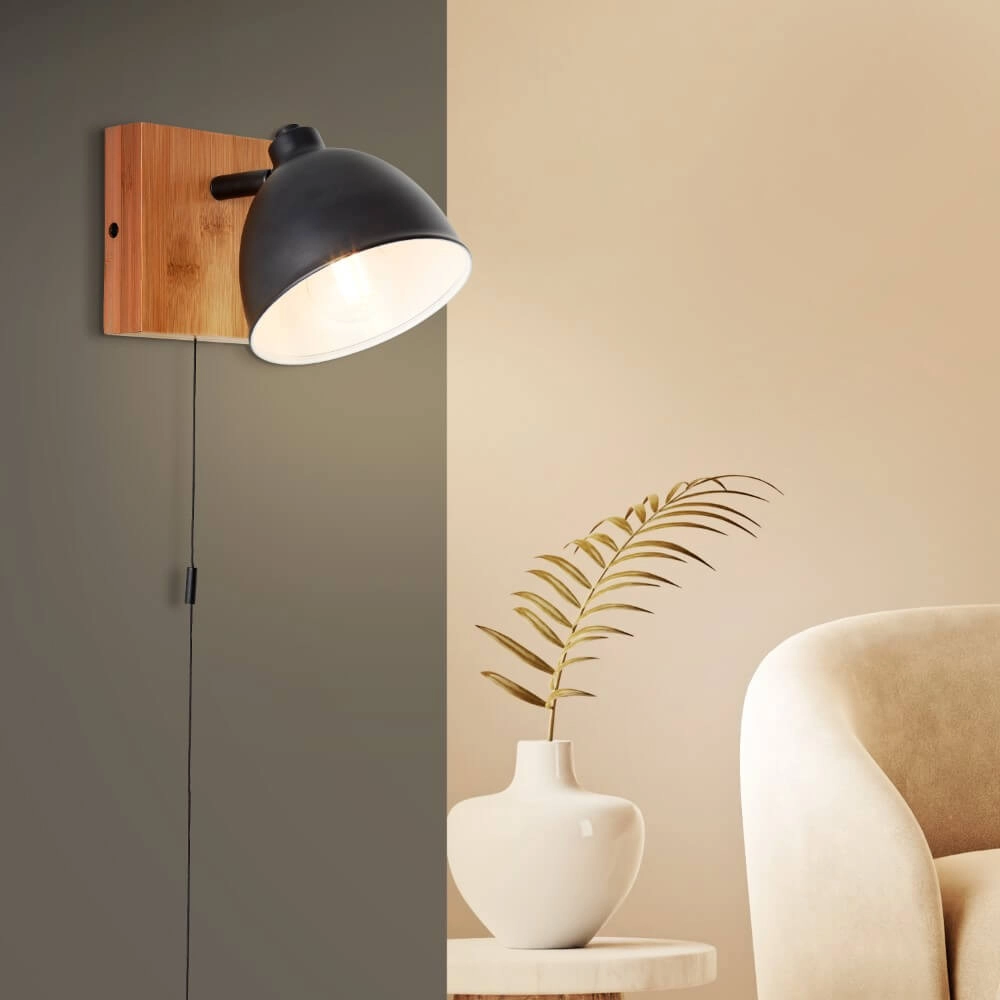 Wall lamp Celia black with bamboo Brilliant 4004353411403