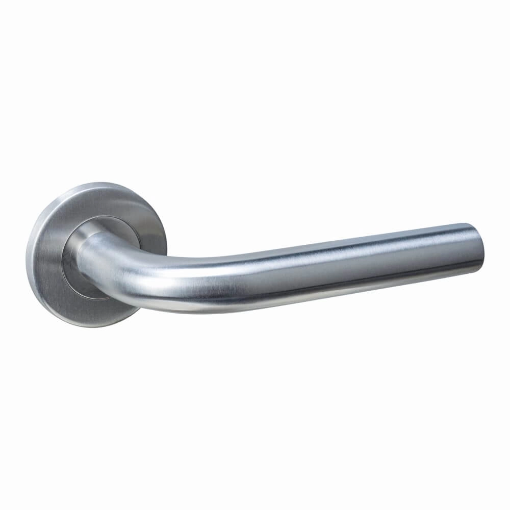 Door handle Q 02 on round rosette stainless steel