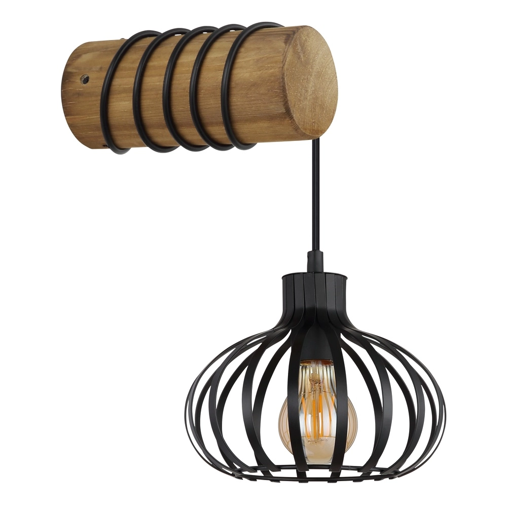 Country wall lamp Caldwell black with wood Globo 9007371592586