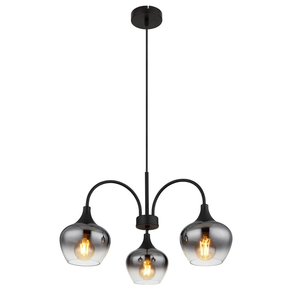 3-light pendant lamp Maxy black with smoke glass