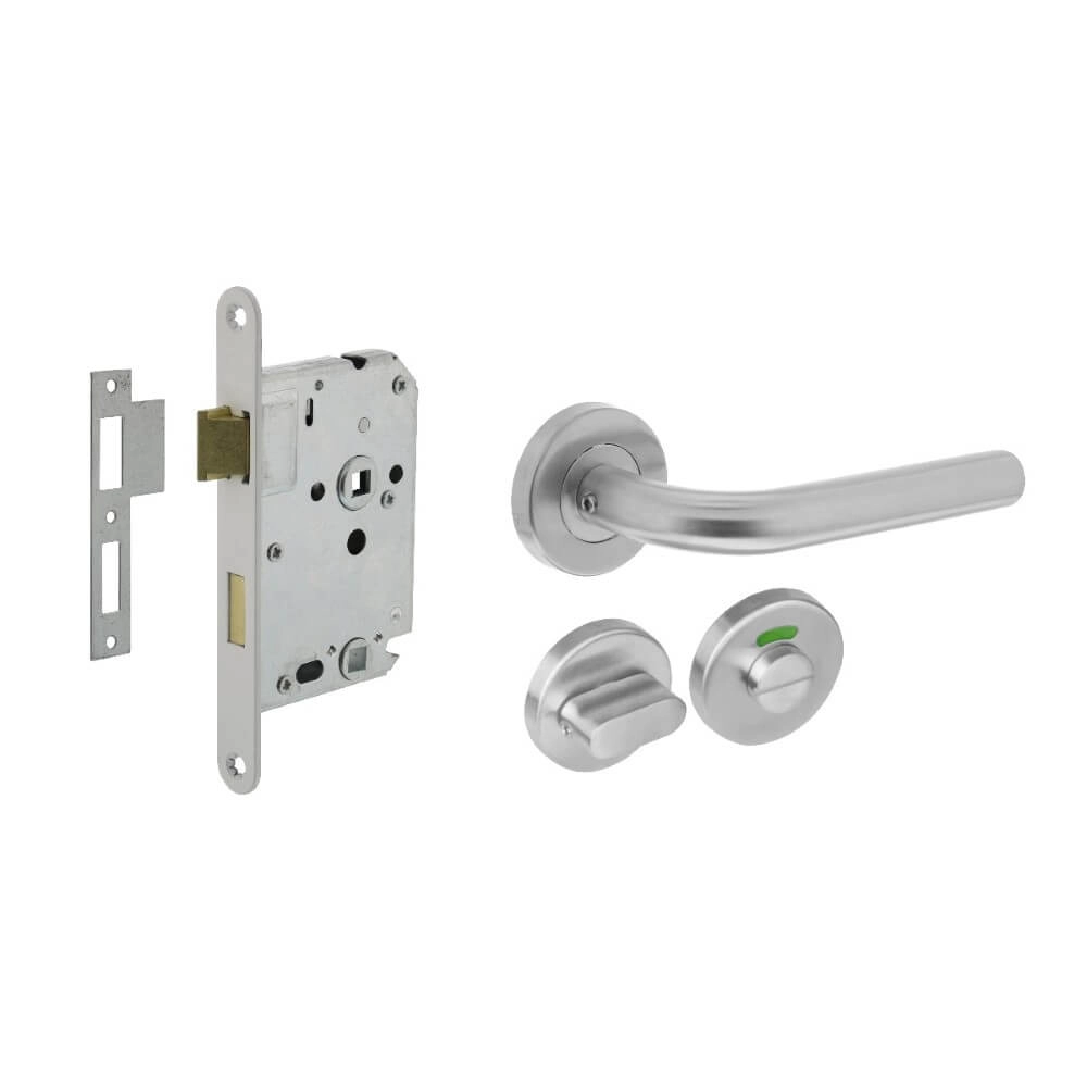 Complete door handle set Recht toilet stainless steel and white