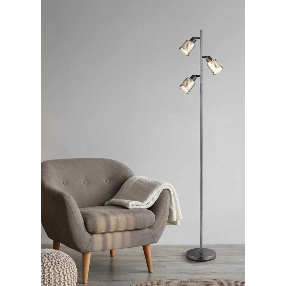 Design floor lamp Villegas 3-light gunmetal Globo 9007371569953