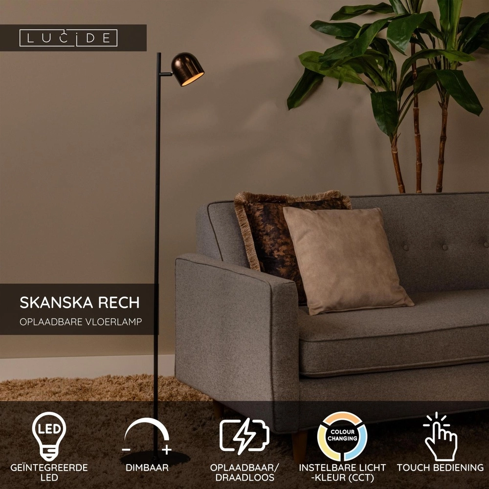 Rechargeable floor lamp Skanska Rech coffee brown Lucide 5411212032171