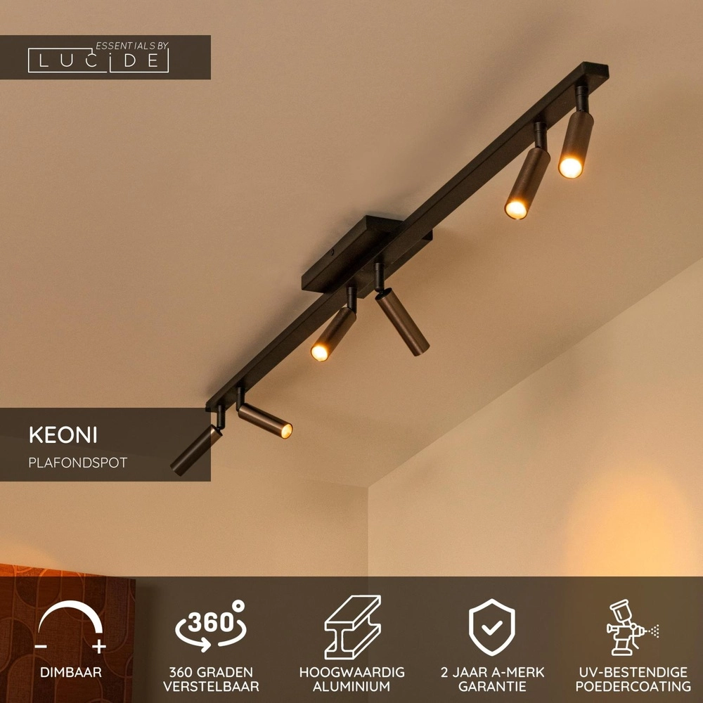 Ceiling spotlight Keoni 6-light coffee brown Lucide 5411212094162