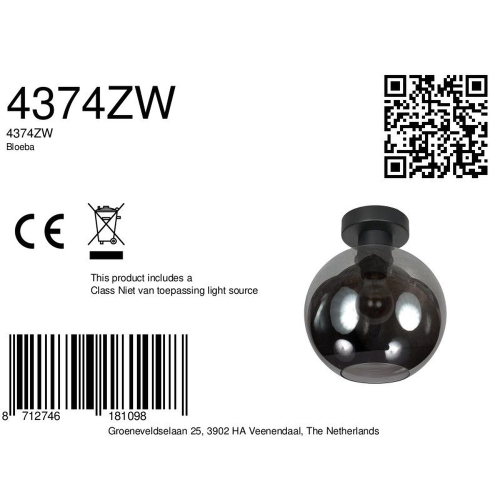 Ceiling lamp Bloeba ball smoke glass Ø 20cm Steinhauer 8712746181098